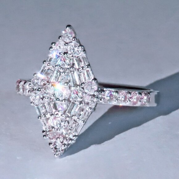 🎀 Trendy Rhombus Flower Rectangle Gemstone Zircon Rings for Women, PD158 - Picture 5 of 6